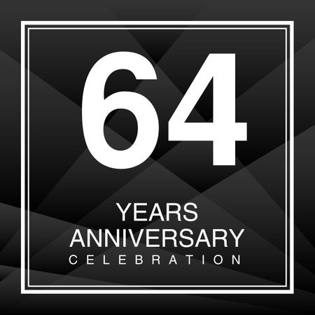 64 Year Anniversary Celebration Logo Vector On Red Background, 64 Number Design, 64th Birthday Logo, Logotype Number, Vector Anniversary For Celebration, Invitation Card, And Greeting Cardのイラスト素材