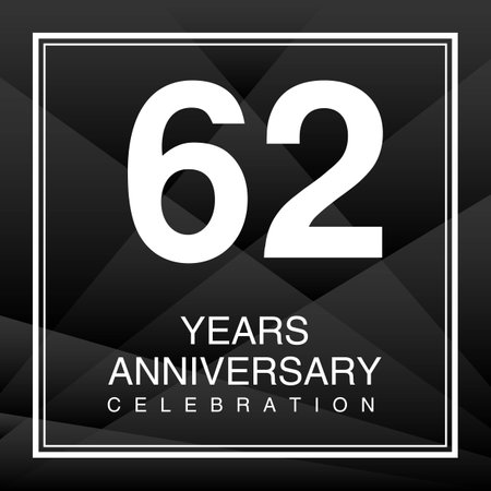 62 Year Anniversary Celebration Logo Vector On Red Background, 62 Number Design, 62th Birthday Logo, Logotype Number, Vector Anniversary For Celebration, Invitation Card, And Greeting Cardのイラスト素材