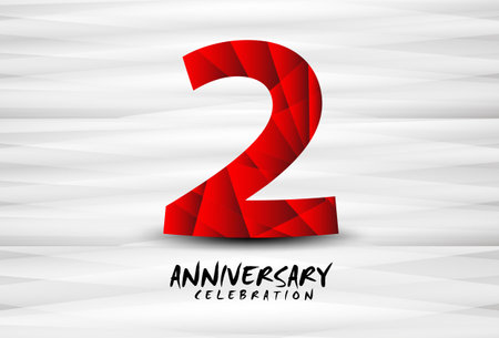 2 Year Anniversary Celebration Logo red polygon vector, 2 Number Design, 2nd Birthday Logo, Logotype Number, Vector Anniversary For Celebration, Invitation Card, And Greeting Cardのイラスト素材