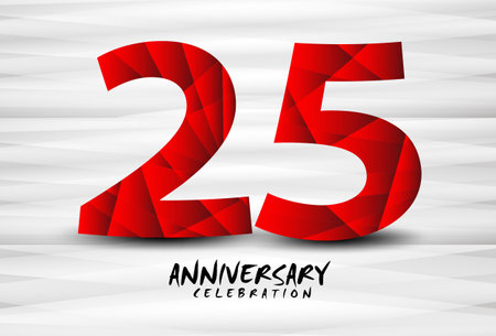 25 Year Anniversary Celebration Logo red polygon vector, 25 Number Design, 25th Birthday Logo, Logotype Number, Vector Anniversary For Celebration, Invitation Card, And Greeting Cardのイラスト素材