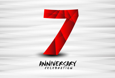 7 Year Anniversary Celebration Logo red polygon vector, 7 Number Design, 7th Birthday Logo, Logotype Number, Vector Anniversary For Celebration, Invitation Card, And Greeting Cardのイラスト素材