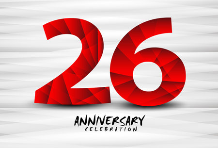 26 Year Anniversary Celebration Logo red polygon vector, 26 Number Design, 26th Birthday Logo, Logotype Number, Vector Anniversary For Celebration, Invitation Card, And Greeting Cardのイラスト素材