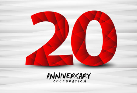 20 Year Anniversary Celebration Logo red polygon vector, 20 Number Design, 20th Birthday Logo, Logotype Number, Vector Anniversary For Celebration, Invitation Card, And Greeting Cardのイラスト素材