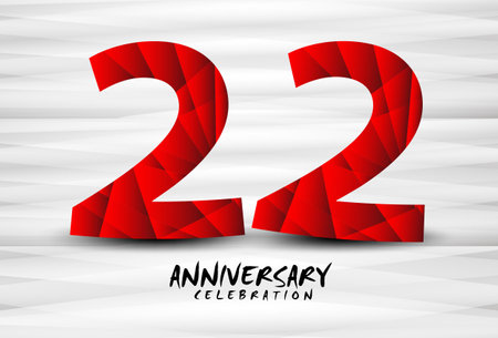 22 Year Anniversary Celebration Logo red polygon vector, 22 Number Design, 22th Birthday Logo, Logotype Number, Vector Anniversary For Celebration, Invitation Card, And Greeting Cardのイラスト素材