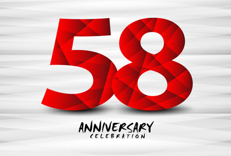 58 Year Anniversary Celebration Logo red polygon vector, 58 Number Design, 58th Birthday Logo, Logotype Number, Vector Anniversary For Celebration, Invitation Card, And Greeting Cardのイラスト素材