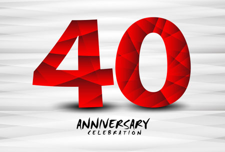 40 Year Anniversary Celebration Logo red polygon vector, 40 Number Design, 40th Birthday Logo, Logotype Number, Vector Anniversary For Celebration, Invitation Card, And Greeting Cardのイラスト素材