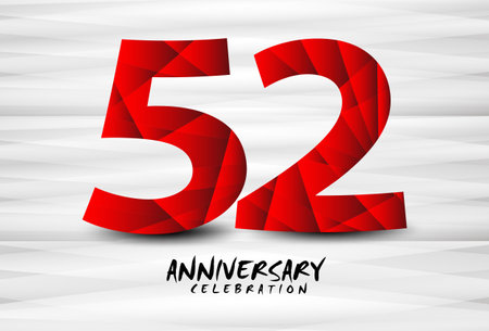 52 Year Anniversary Celebration Logo red polygon vector, 52 Number Design, 52th Birthday Logo, Logotype Number, Vector Anniversary For Celebration, Invitation Card, And Greeting Cardのイラスト素材