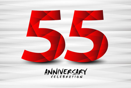 55 Year Anniversary Celebration Logo red polygon vector, 55 Number Design, 55th Birthday Logo, Logotype Number, Vector Anniversary For Celebration, Invitation Card, And Greeting Cardのイラスト素材
