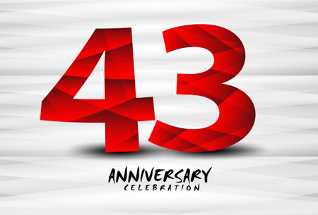 43 Year Anniversary Celebration Logo red polygon vector, 43 Number Design, 43th Birthday Logo, Logotype Number, Vector Anniversary For Celebration, Invitation Card, And Greeting Cardのイラスト素材