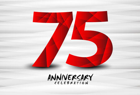 75 Year Anniversary Celebration Logo red polygon vector, 75 Number Design, 75th Birthday Logo, Logotype Number, Vector Anniversary For Celebration, Invitation Card, And Greeting Cardのイラスト素材