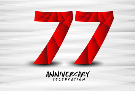 77 Year Anniversary Celebration Logo red polygon vector, 77 Number Design, 77th Birthday Logo, Logotype Number, Vector Anniversary For Celebration, Invitation Card, And Greeting Cardのイラスト素材