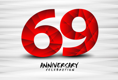 69 Year Anniversary Celebration Logo red polygon vector, 69 Number Design, 69th Birthday Logo,...