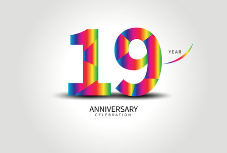 19 Year Anniversary Celebration Logo colorful vector, 19 Number Design, 19th Birthday Logo, Logotype Number, Vector Anniversary For Celebration, Invitation Card, Greeting Card. logo number Anniversaryのイラスト素材