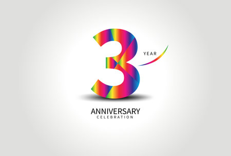 3 Year Anniversary Celebration Logo colorful vector, 3 Number Design, 3rd Birthday Logo, Logotype Number, Vector Anniversary For Celebration, Invitation Card, Greeting Card. logo number Anniversaryのイラスト素材
