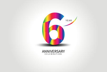 6 Year Anniversary Celebration Logo colorful vector, 6 Number Design, 6th Birthday Logo, Logotype Number, Vector Anniversary For Celebration, Invitation Card, Greeting Card. logo number Anniversaryのイラスト素材