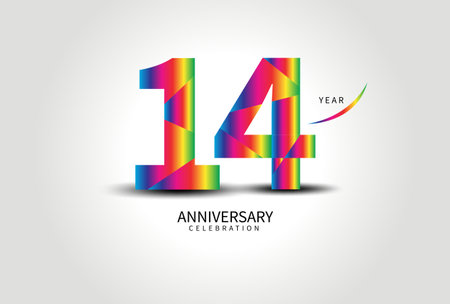 14 Year Anniversary Celebration Logo colorful vector, 14 Number Design, 14th Birthday Logo, Logotype Number, Vector Anniversary For Celebration, Invitation Card, Greeting Card. logo number Anniversaryのイラスト素材