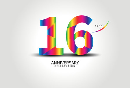 16 Year Anniversary Celebration Logo colorful vector, 16 Number Design, 16th Birthday Logo, Logotype Number, Vector Anniversary For Celebration, Invitation Card, Greeting Card. logo number Anniversaryのイラスト素材