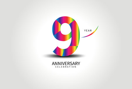 9 Year Anniversary Celebration Logo colorful vector, 9 Number Design, 9th Birthday Logo, Logotype Number, Vector Anniversary For Celebration, Invitation Card, Greeting Card. logo number Anniversaryのイラスト素材