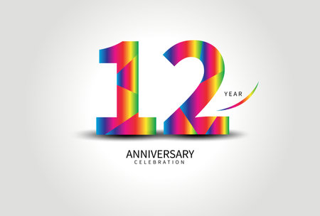 12 Year Anniversary Celebration Logo colorful vector, 12 Number Design, 12th Birthday Logo, Logotype Number, Vector Anniversary For Celebration, Invitation Card, Greeting Card. logo number Anniversaryのイラスト素材