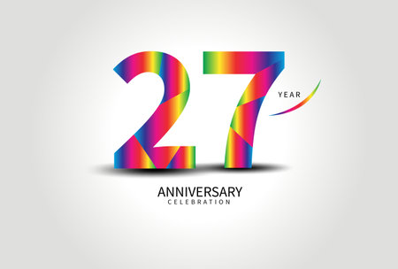 27 Year Anniversary Celebration Logo colorful vector, 27 Number Design, 27th Birthday Logo, Logotype Number, Vector Anniversary For Celebration, Invitation Card, Greeting Card. logo number Anniversaryのイラスト素材