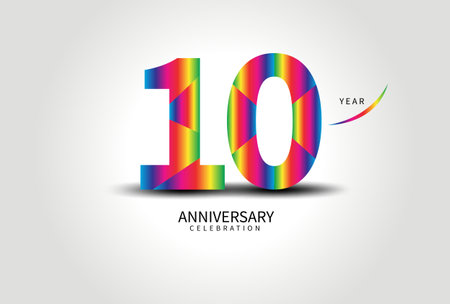 10 Year Anniversary Celebration Logo colorful vector, 10 Number Design, 10th Birthday Logo, Logotype Number, Vector Anniversary For Celebration, Invitation Card, Greeting Card. logo number Anniversaryのイラスト素材