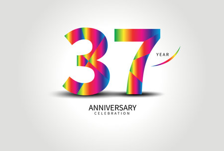 37 Year Anniversary Celebration Logo colorful vector, 37 Number Design, 37th Birthday Logo, Logotype Number, Vector Anniversary For Celebration, Invitation Card, Greeting Card. logo number Anniversaryのイラスト素材