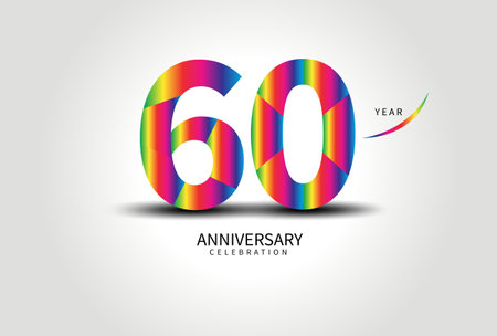 60 Year Anniversary Celebration Logo colorful vector, 60 Number Design, 60th Birthday Logo, Logotype Number, Vector Anniversary For Celebration, Invitation Card, Greeting Card. logo number Anniversaryのイラスト素材