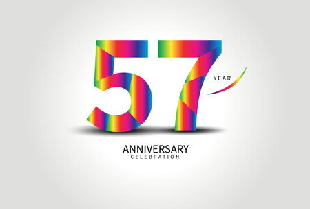 57 Year Anniversary Celebration Logo colorful vector, 57 Number Design, 57th Birthday Logo, Logotype Number, Vector Anniversary For Celebration, Invitation Card, Greeting Card. logo number Anniversaryのイラスト素材