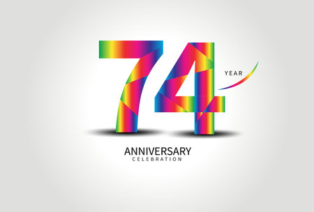74 Year Anniversary Celebration Logo colorful vector, 74 Number Design, 74th Birthday Logo, Logotype Number, Vector Anniversary For Celebration, Invitation Card, Greeting Card. logo number Anniversaryのイラスト素材