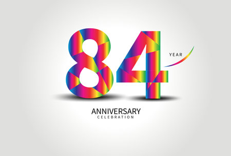 84 Year Anniversary Celebration Logo colorful vector, 84 Number Design, 84th Birthday Logo, Logotype Number, Vector Anniversary For Celebration, Invitation Card, Greeting Card. logo number Anniversaryのイラスト素材