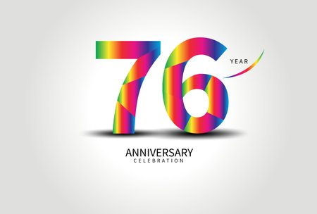 76 Year Anniversary Celebration Logo colorful vector, 76 Number Design, 76th Birthday Logo, Logotype Number, Vector Anniversary For Celebration, Invitation Card, Greeting Card. logo number Anniversaryのイラスト素材