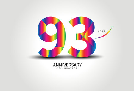93 Year Anniversary Celebration Logo colorful vector, 93 Number Design, 93th Birthday Logo, Logotype Number, Vector Anniversary For Celebration, Invitation Card, Greeting Card. logo number Anniversaryのイラスト素材