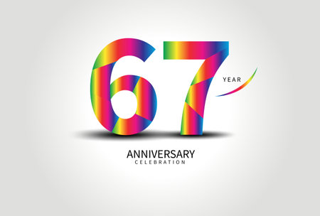 67 Year Anniversary Celebration Logo colorful vector, 67 Number Design, 67th Birthday Logo, Logotype Number, Vector Anniversary For Celebration, Invitation Card, Greeting Card. logo number Anniversaryのイラスト素材