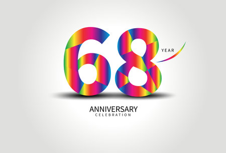 68 Year Anniversary Celebration Logo colorful vector, 68 Number Design, 68th Birthday Logo, Logotype Number, Vector Anniversary For Celebration, Invitation Card, Greeting Card. logo number Anniversaryのイラスト素材