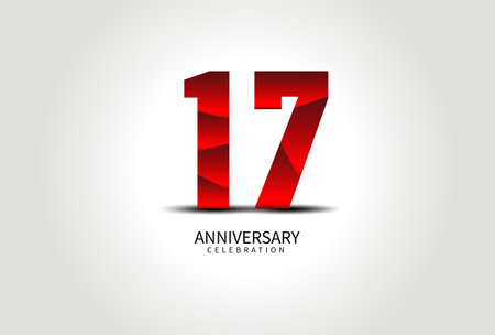 17 Year Anniversary Celebration Logo red vector, 17 Number Design, 17th Birthday Logo, Logotype Number, Vector Anniversary For Celebration, Invitation Card, Greeting Card. logo number Anniversaryのイラスト素材