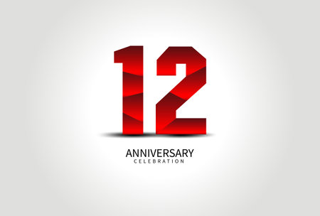 12 Year Anniversary Celebration Logo red vector, 12 Number Design, 12th Birthday Logo, Logotype Number, Vector Anniversary For Celebration, Invitation Card, Greeting Card. logo number Anniversaryのイラスト素材