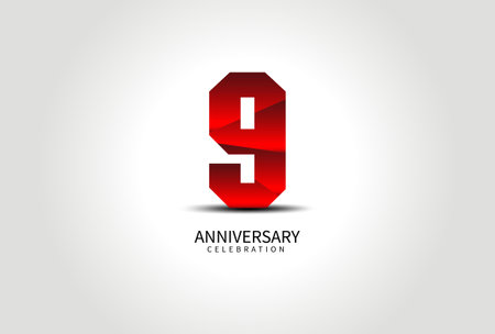 9 Year Anniversary Celebration Logo red vector, 9 Number Design, 9th Birthday Logo, Logotype Number, Vector Anniversary For Celebration, Invitation Card, Greeting Card. logo number Anniversaryのイラスト素材