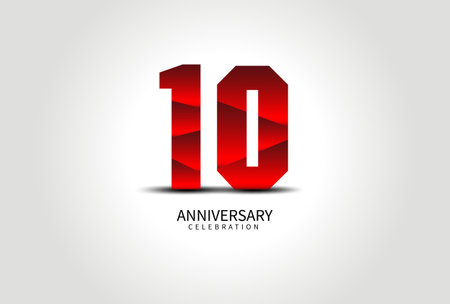 10 Year Anniversary Celebration Logo red vector, 10 Number Design, 10th Birthday Logo, Logotype Number, Vector Anniversary For Celebration, Invitation Card, Greeting Card. logo number Anniversaryのイラスト素材