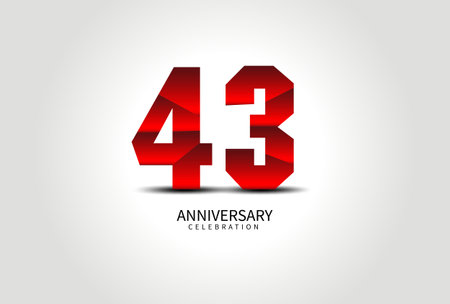 43 Year Anniversary Celebration Logo red vector, 43 Number Design, 43th Birthday Logo, Logotype Number, Vector Anniversary For Celebration, Invitation Card, Greeting Card. logo number Anniversaryのイラスト素材