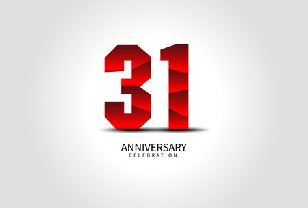 31 Year Anniversary Celebration Logo red vector, 31 Number Design, 31th Birthday Logo, Logotype Number, Vector Anniversary For Celebration, Invitation Card, Greeting Card. logo number Anniversaryのイラスト素材