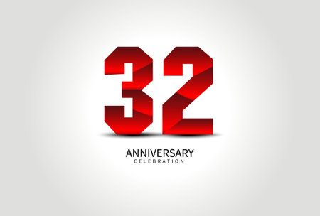 32 Year Anniversary Celebration Logo red vector, 32 Number Design, 32th Birthday Logo, Logotype Number, Vector Anniversary For Celebration, Invitation Card, Greeting Card. logo number Anniversaryのイラスト素材
