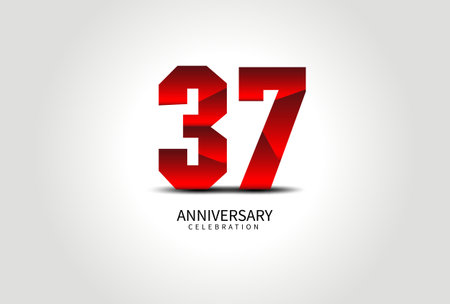 37 Year Anniversary Celebration Logo red vector, 37 Number Design, 37th Birthday Logo, Logotype Number, Vector Anniversary For Celebration, Invitation Card, Greeting Card. logo number Anniversaryのイラスト素材