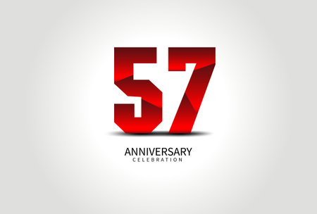 57 Year Anniversary Celebration Logo red vector, 57 Number Design, 57th Birthday Logo, Logotype Number, Vector Anniversary For Celebration, Invitation Card, Greeting Card. logo number Anniversaryのイラスト素材