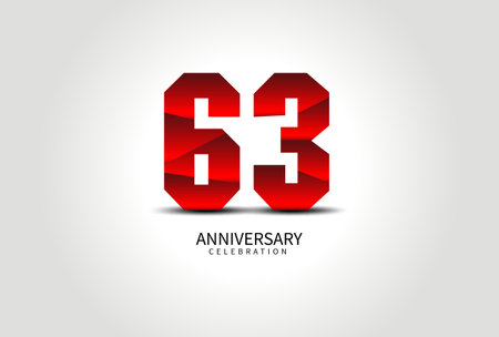 63 Year Anniversary Celebration Logo red vector, 63 Number Design, 63th Birthday Logo, Logotype Number, Vector Anniversary For Celebration, Invitation Card, Greeting Card. logo number Anniversaryのイラスト素材