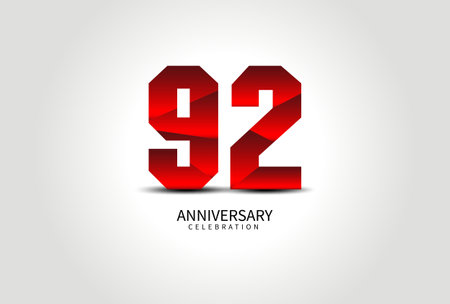 92 Year Anniversary Celebration Logo red vector, 92 Number Design, 92th Birthday Logo, Logotype Number, Vector Anniversary For Celebration, Invitation Card, Greeting Card. logo number Anniversaryのイラスト素材