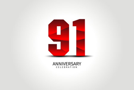 91 Year Anniversary Celebration Logo red vector, 91 Number Design, 91th Birthday Logo, Logotype Number, Vector Anniversary For Celebration, Invitation Card, Greeting Card. logo number Anniversaryのイラスト素材