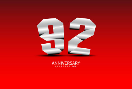 92 Year Anniversary Celebration Logo silver vector, 92 Number Design, 92th Birthday Logo, Logotype Number, Vector Anniversary For Celebration, Invitation Card, Greeting Card. logo number Anniversaryのイラスト素材