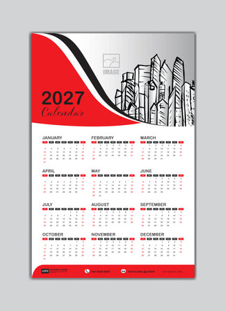 Wall Calendar 2027 template. Week Starts on Saturday. Set of 12 Months for calendar 2027 year. Desk calendar 2027 template. Printing design. wave patterns design. vector illustration.のイラスト素材
