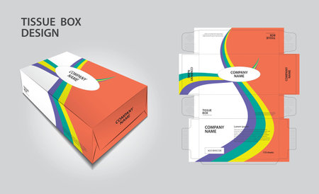 Tissue box packaging design on geometric background, box mockup, 3d box, Can be use place your text and logos and ready to go for print, Product design, Label design, Packaging design template vectorのイラスト素材
