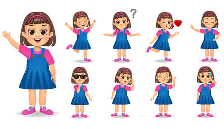 cute girl character set vectorのイラスト素材